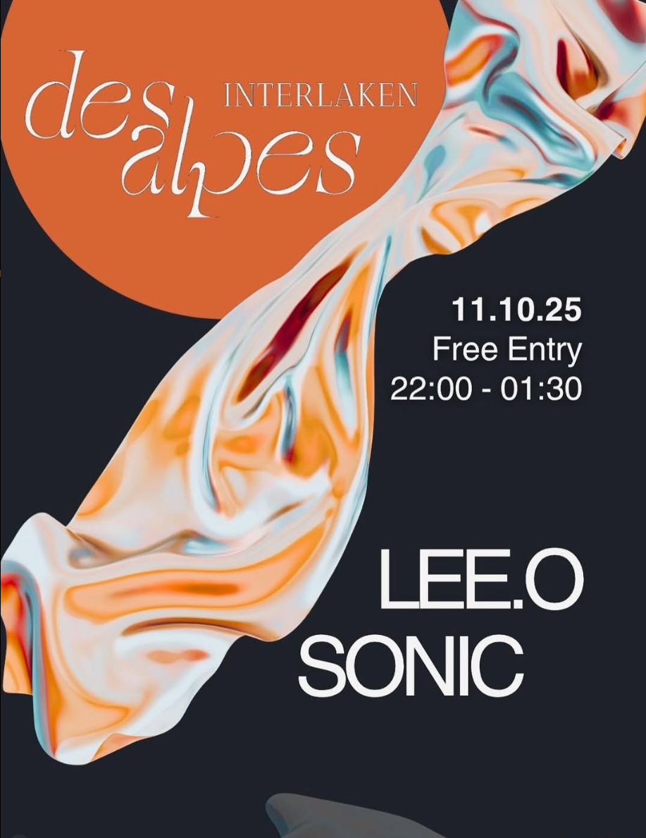 Poster für Interlaken-Event am 11.10.25 mit Lee.O und Sonic. Freier Eintritt von 22:00 bis 01:30 Uhr.